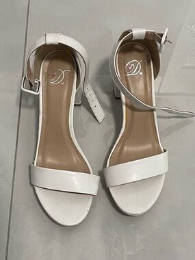 Delicious White Single-Band Ankle-Strap Block Heels